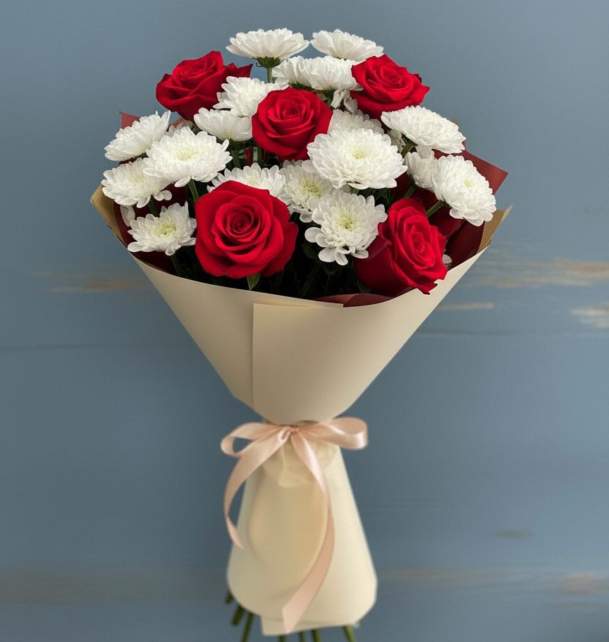 Букет цветов из: Розы и Хризантемы в Авдотьино