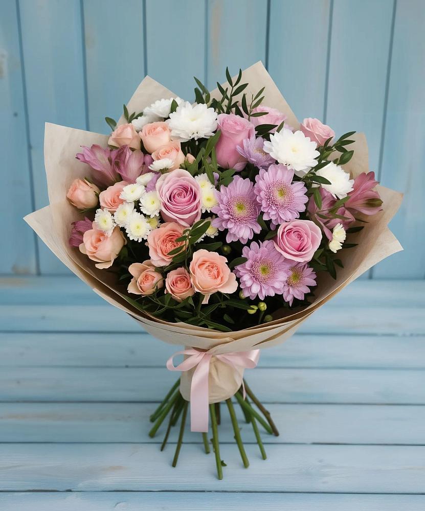 Букет цветов из: Хризантемы, Розы и Альстромерии в Авдотьино