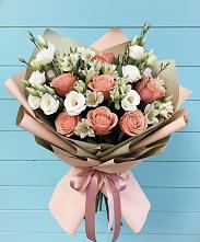 Букет цветов из:  Розы, Альстромерии и Лизиантусы в Авдотьино