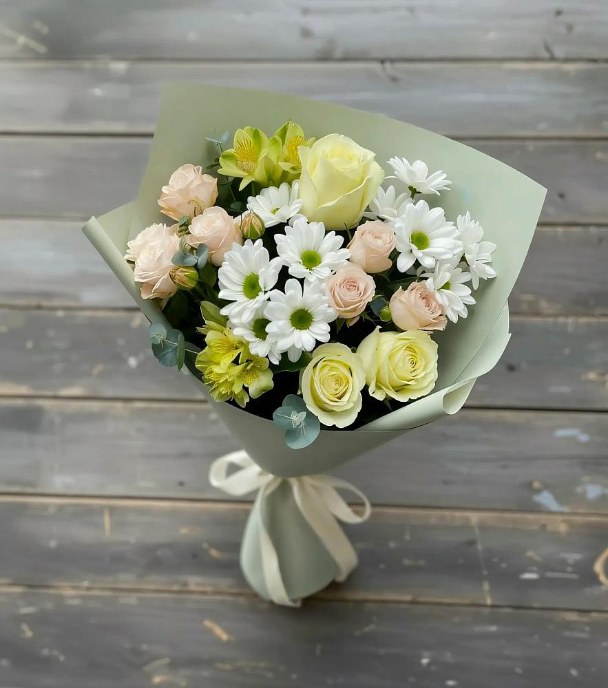 Букет цветов из: Альстромерии, Розы и Хризантемы в Авдотьино