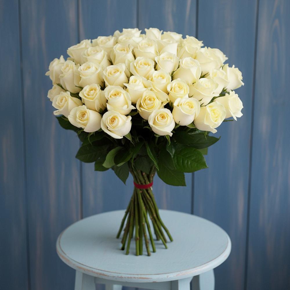 Букет 51 Белая роза Эдлесс Лав в Авдотьино