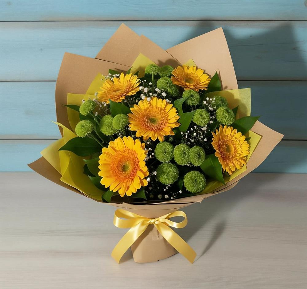 Букет цветов из: Герберы и Хризантемы в Авдотьино