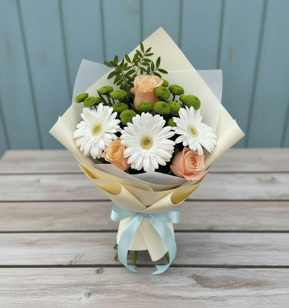Букет цветов из: Герберы, Розы и Хризантемы в Авдотьино