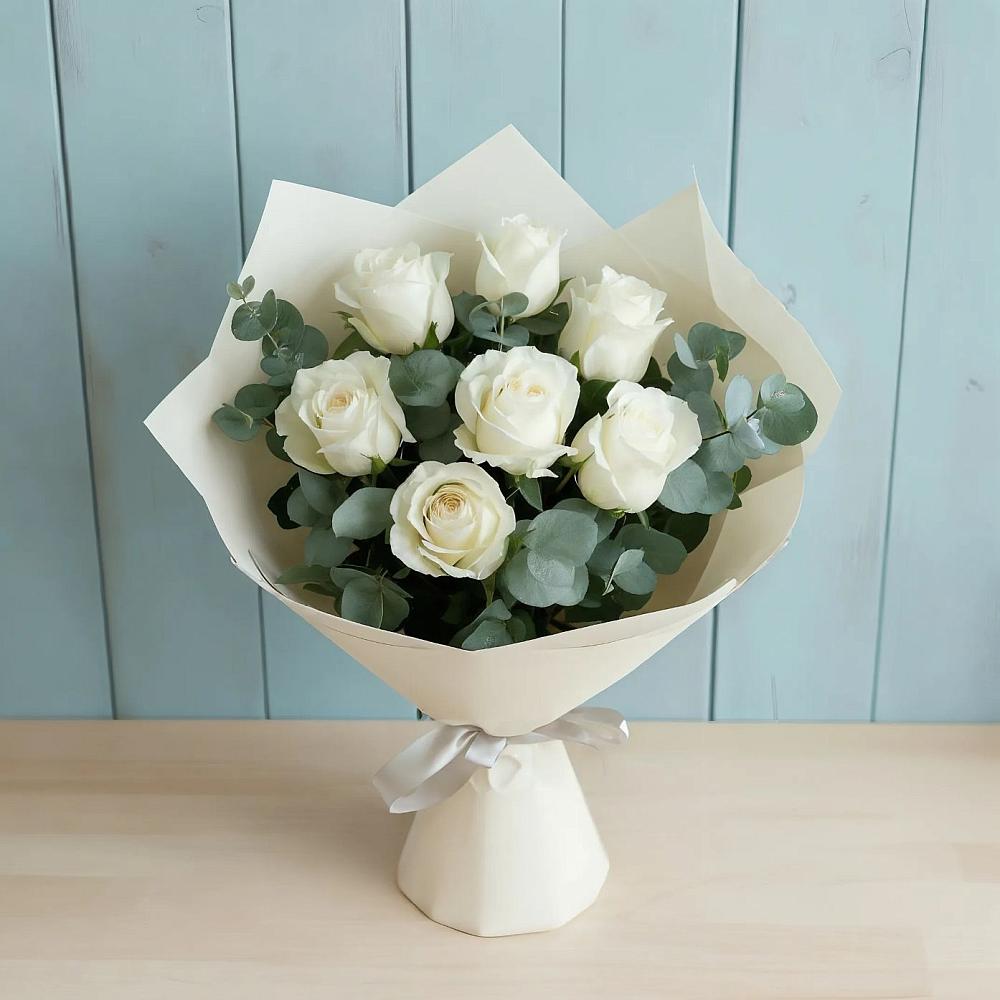 Букет Белые розы в Эвкалипте в Авдотьино