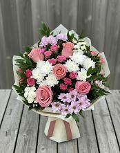 Букет цветов из:  Альстромерии, Гвоздики, Розы и Хризантемы в Авдотьино