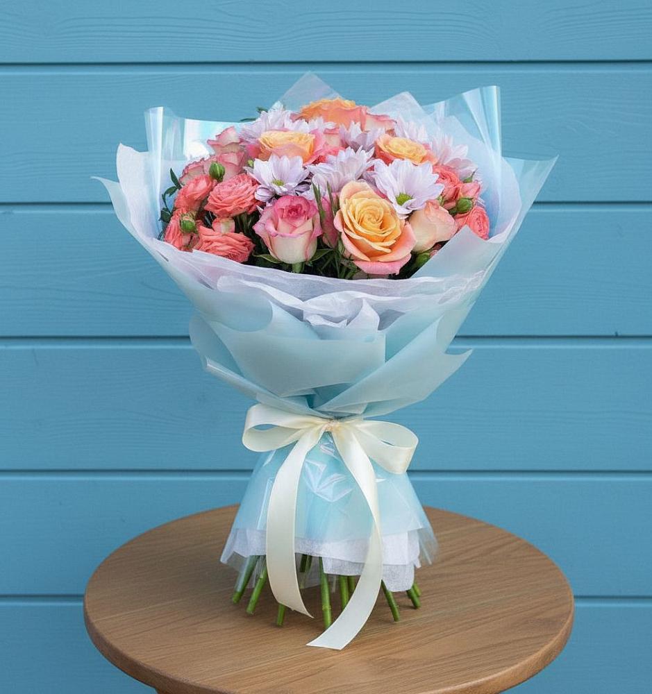 Букет цветов из: Хризантемы и Розы в Авдотьино