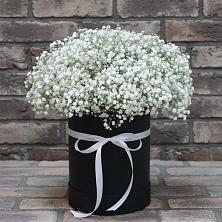Цветочная композиция из Гипсофила в шляпной коробке в Авдотьино